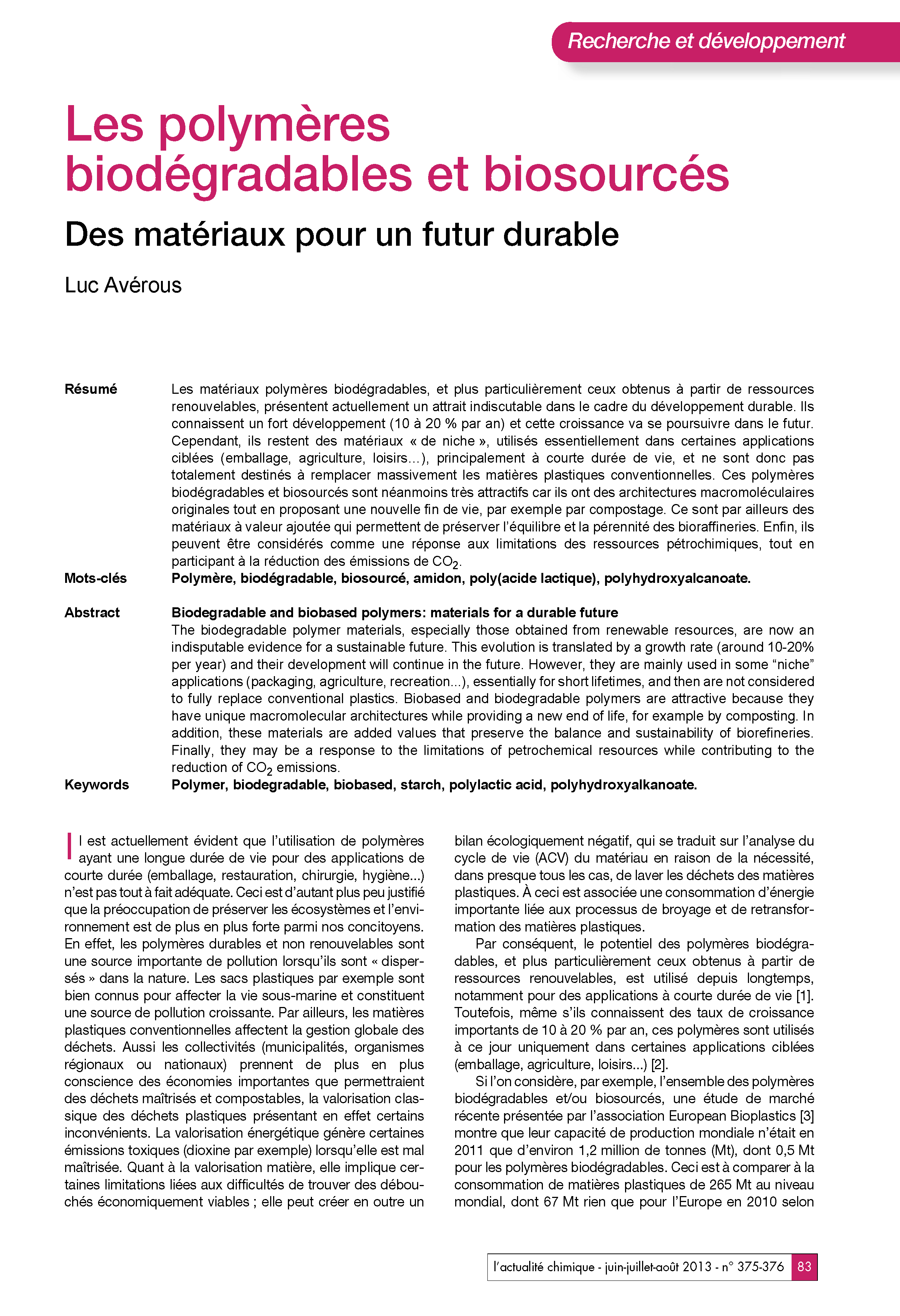 Les polymères biodégradables et biosourcés