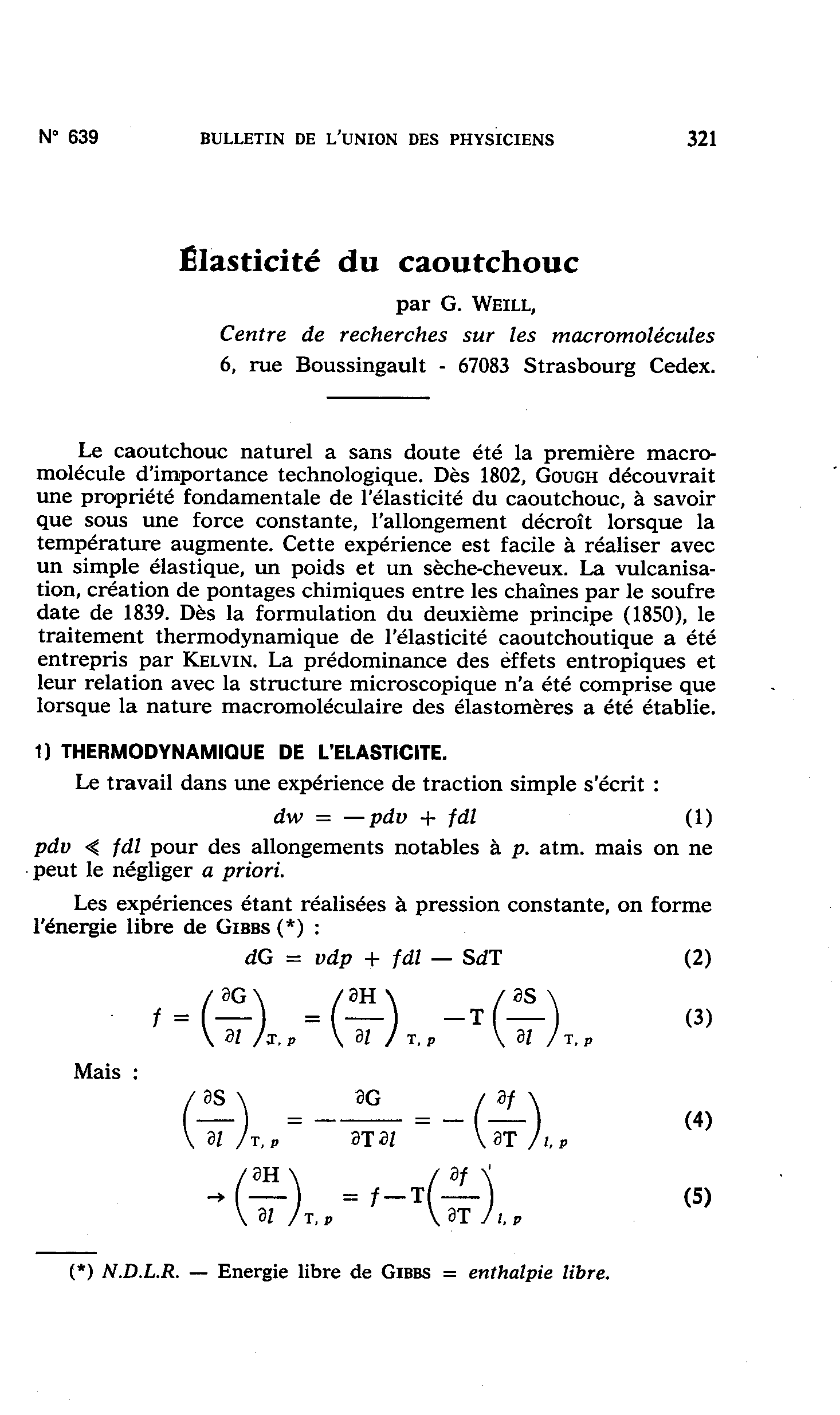 L’élasticité du caoutchouc