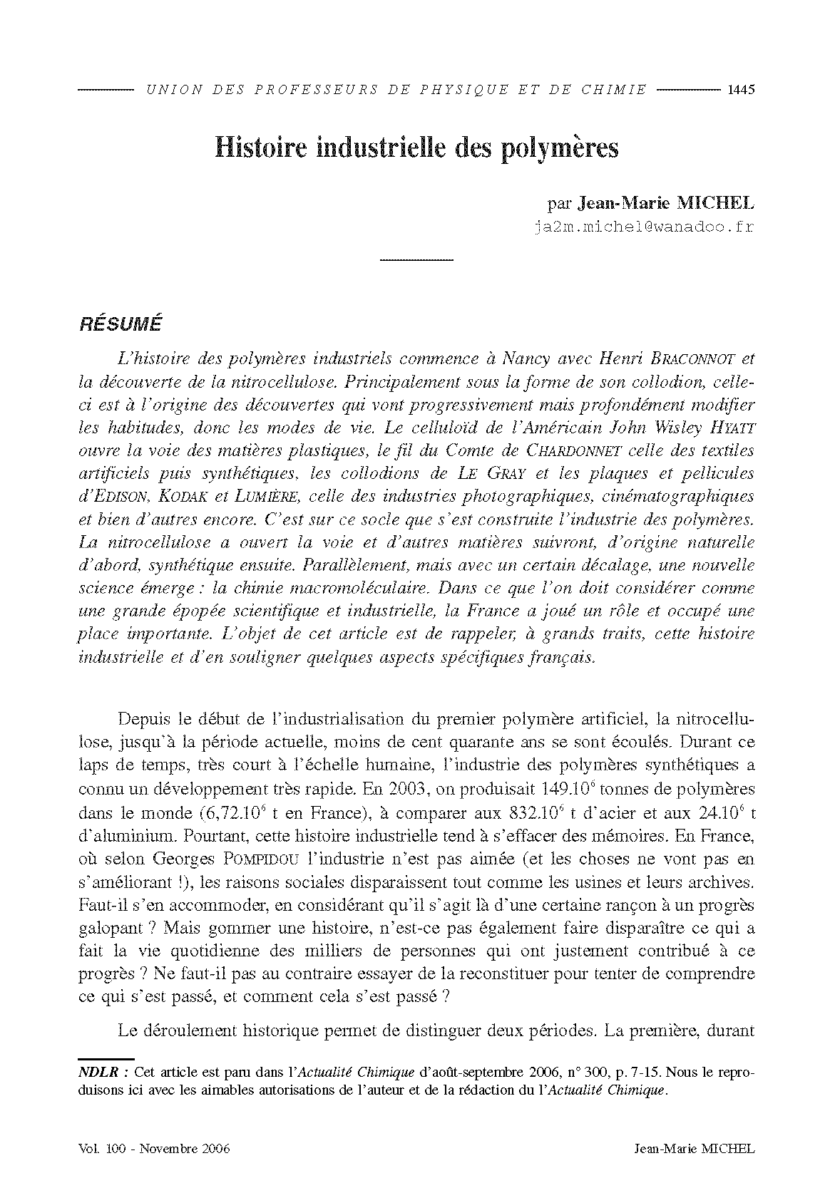 Une histoire des polymères