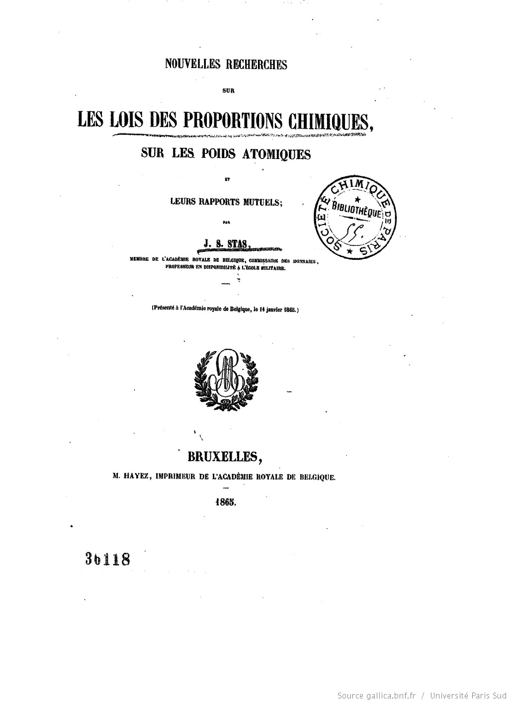 Références de documents écrits par Jean-Servais Stas (1813-1891)