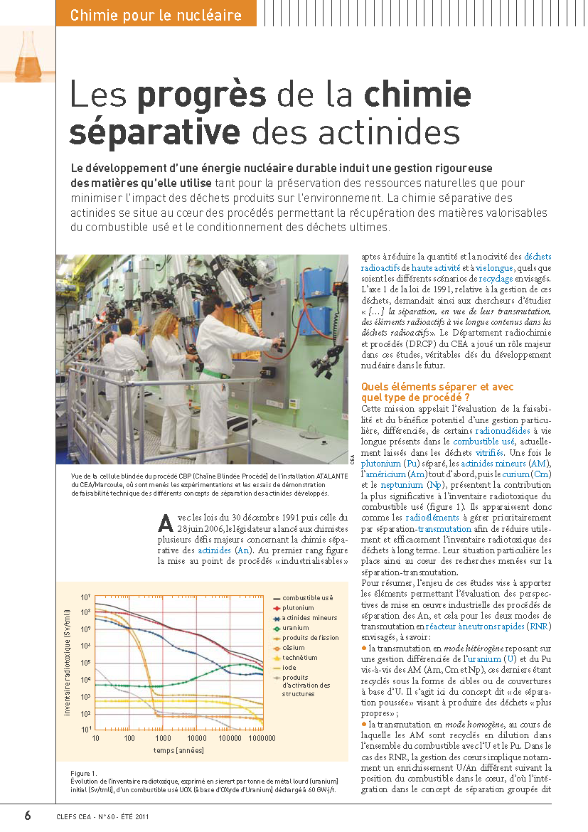 Les progrès de la chimie séparative des actinides