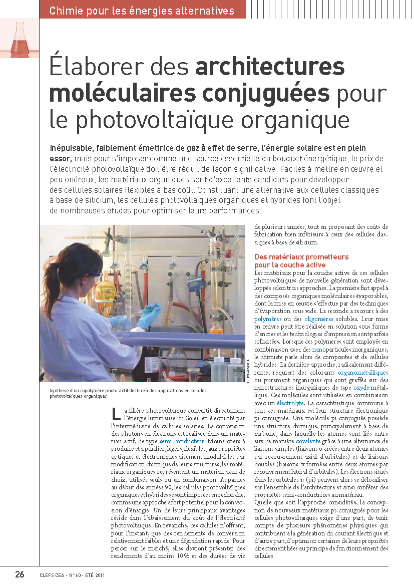 Élaborer des architectures moléculaires conjuguées pour le photovoltaïque organique