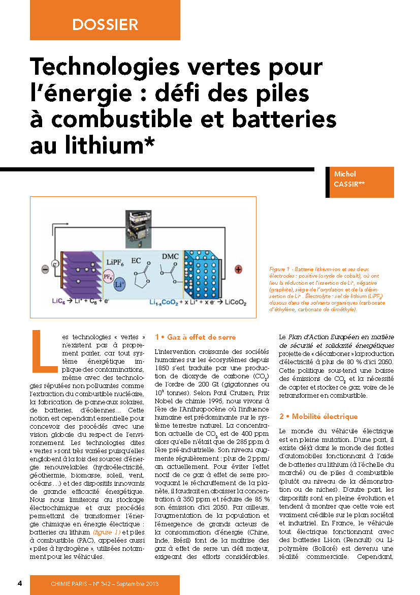 Piles à combustible et batteries au lithium