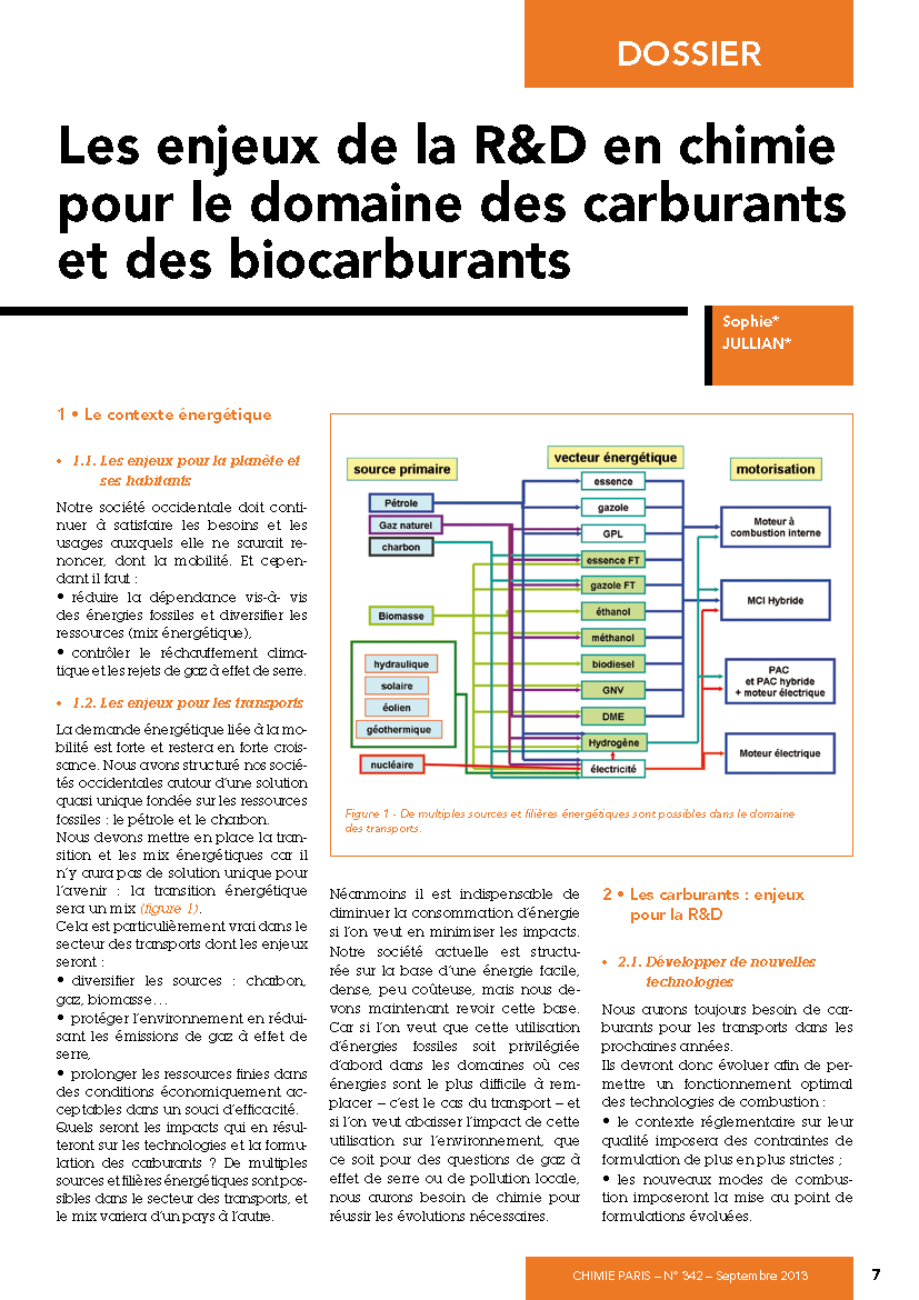Les enjeux de la R&D en chimie pour le domaine des carburants et des biocarburants
