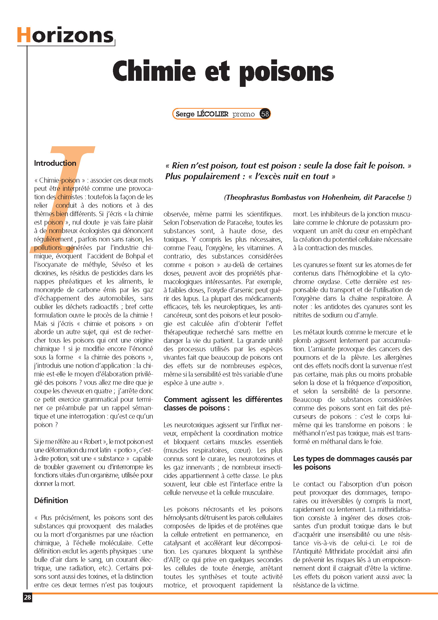 Chimie et poisons
