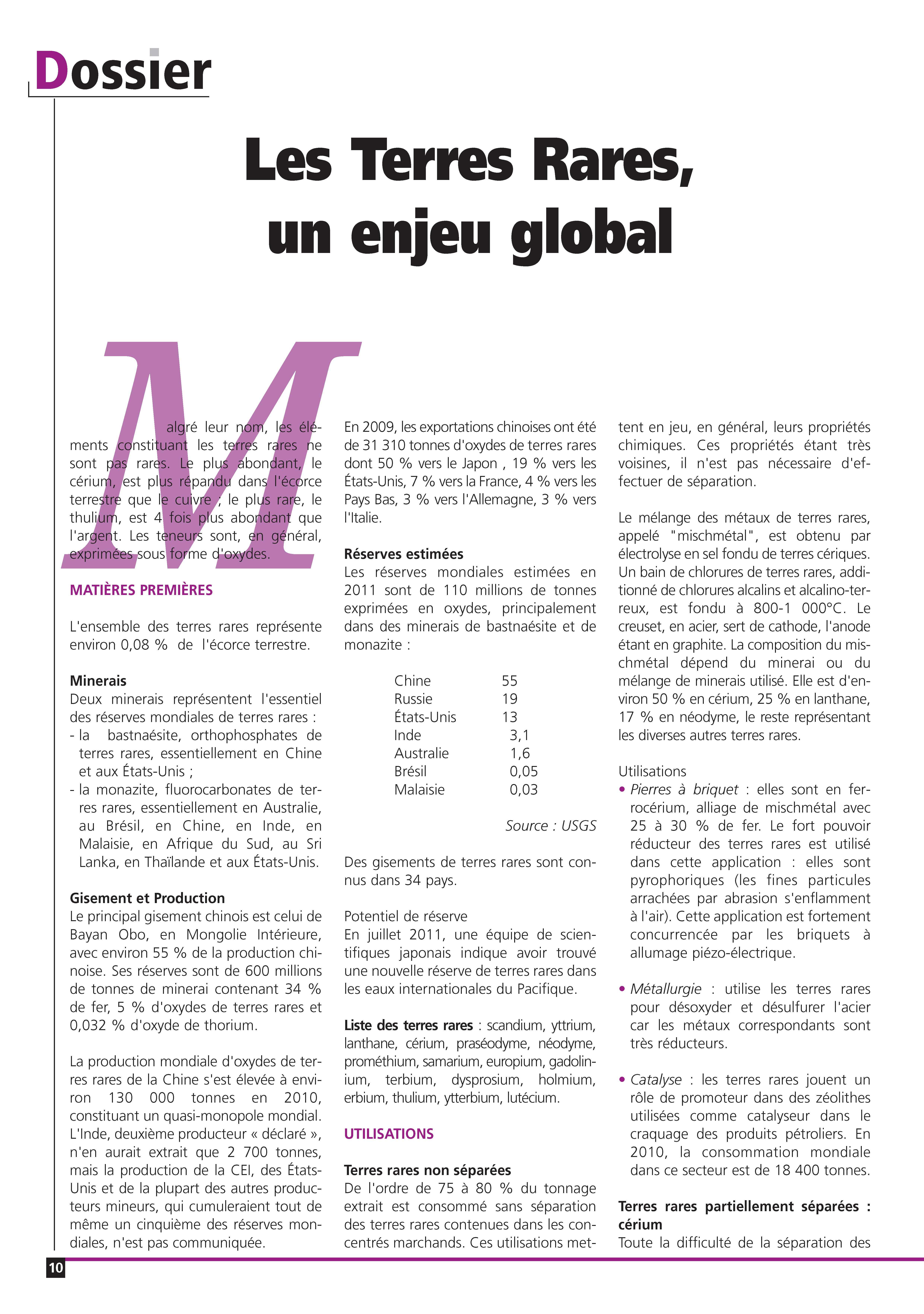Les Terres rares, un enjeu global