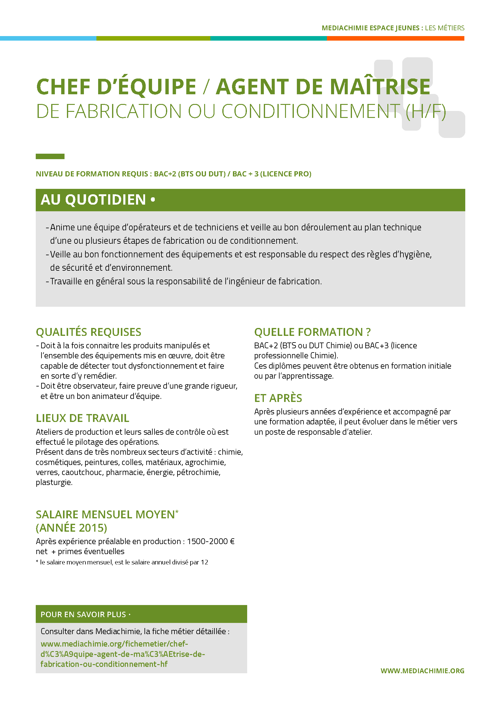 Chef d'équipe / Agent de maîtrise de fabrication ou conditionnement (H/F)