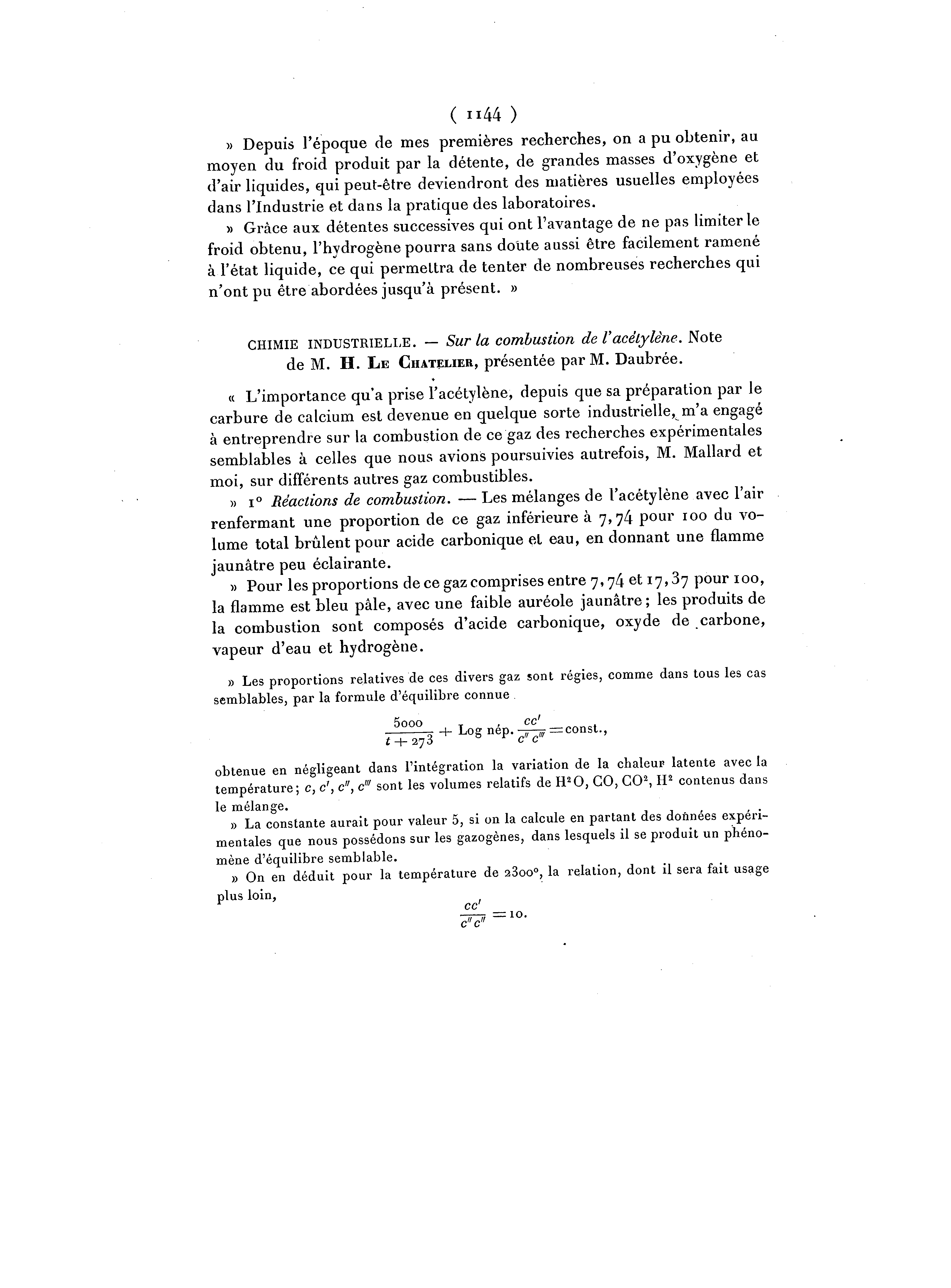Combustion de l’acétylène