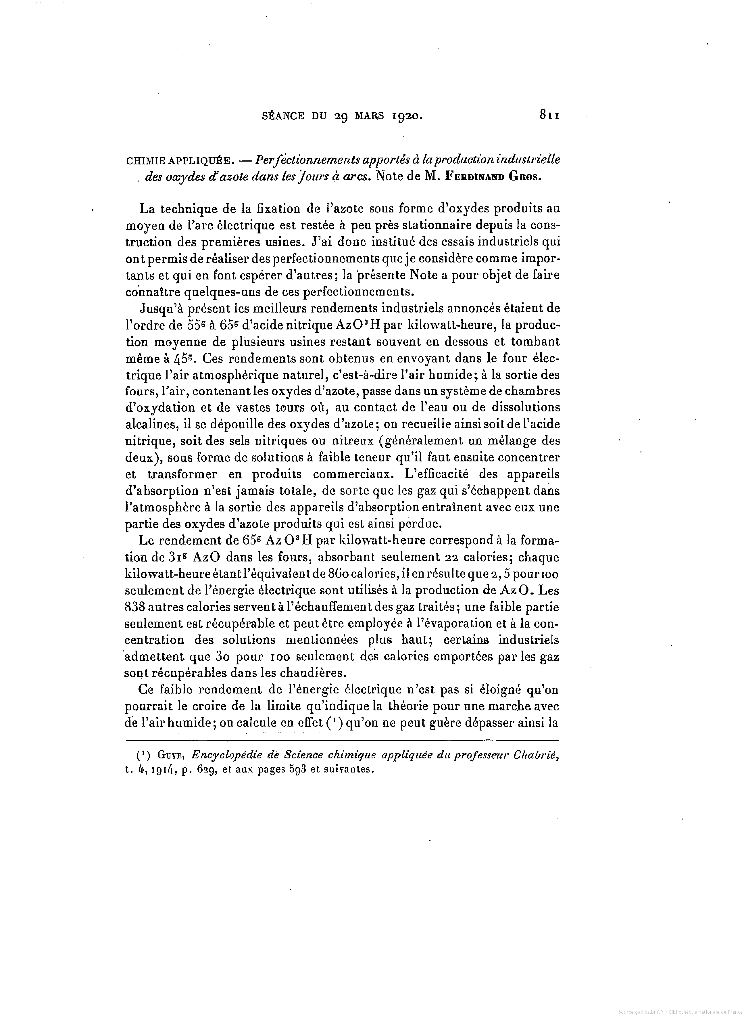 Production industrielle des oxydes d’azote en 1920