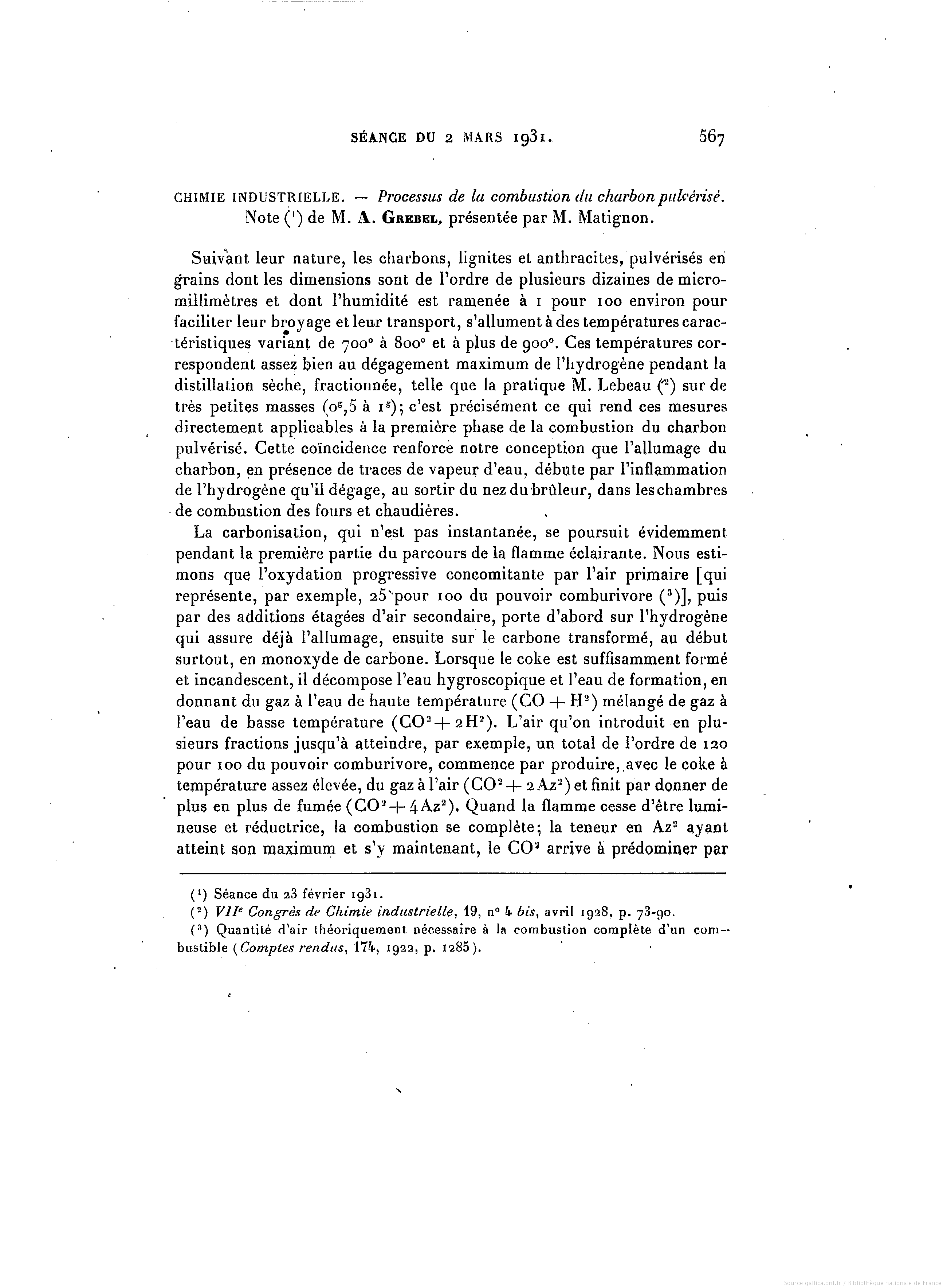 Combustion du charbon