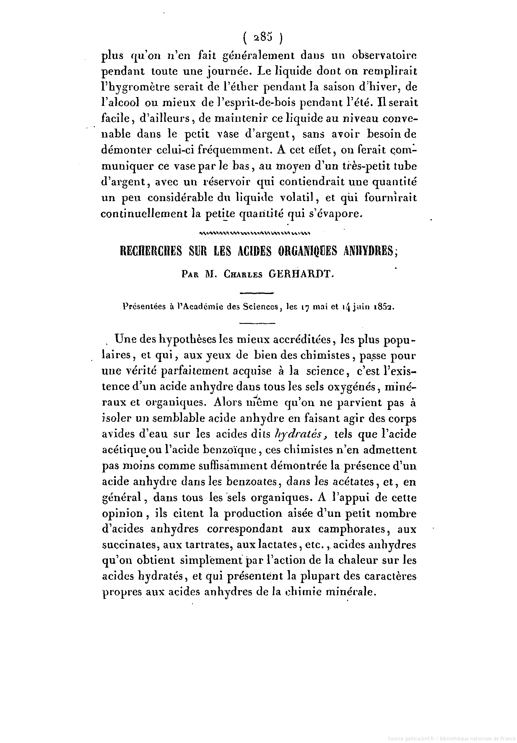 Recherches sur les acides organiques anhydres