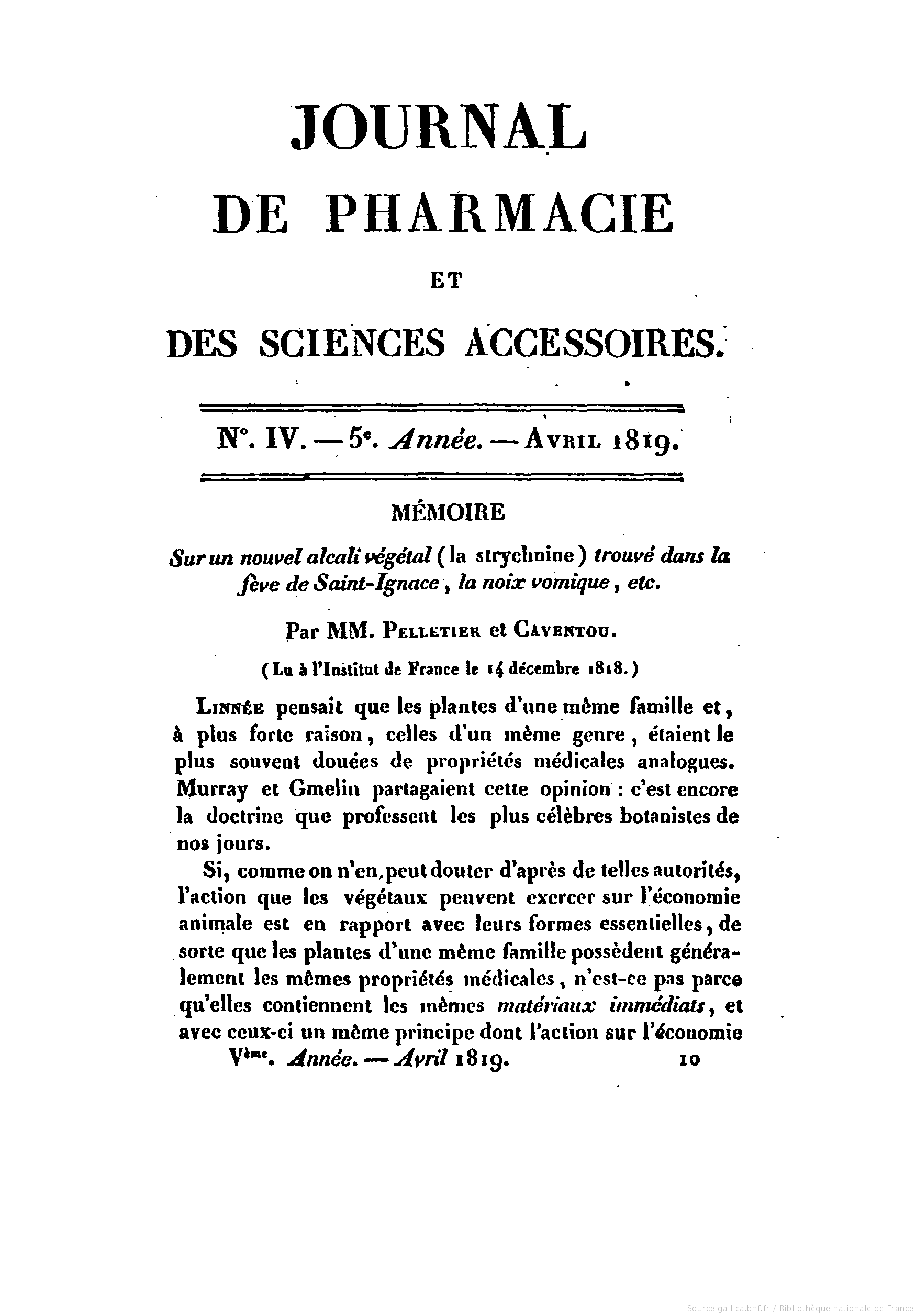 Découverte de la strychnine