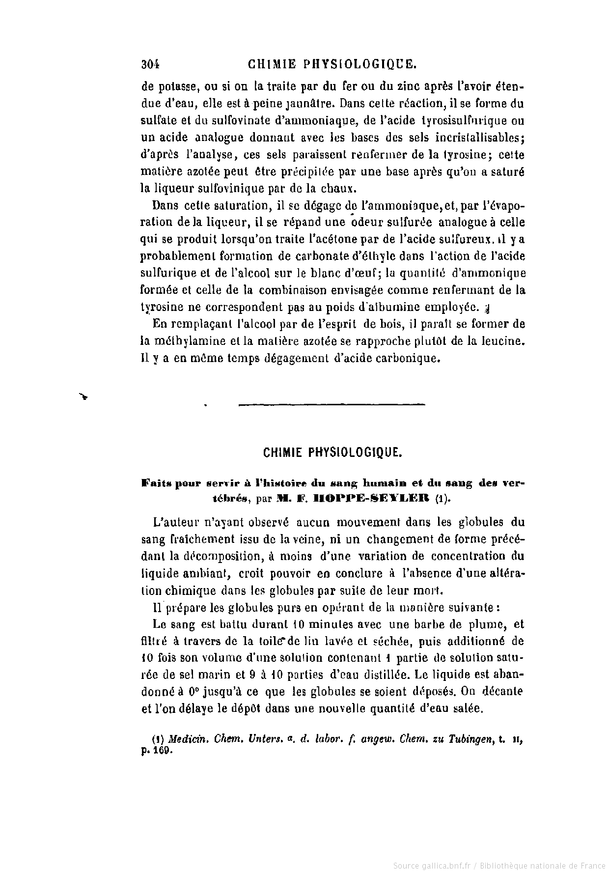 Étude du sang humain et de celui des vertébrés