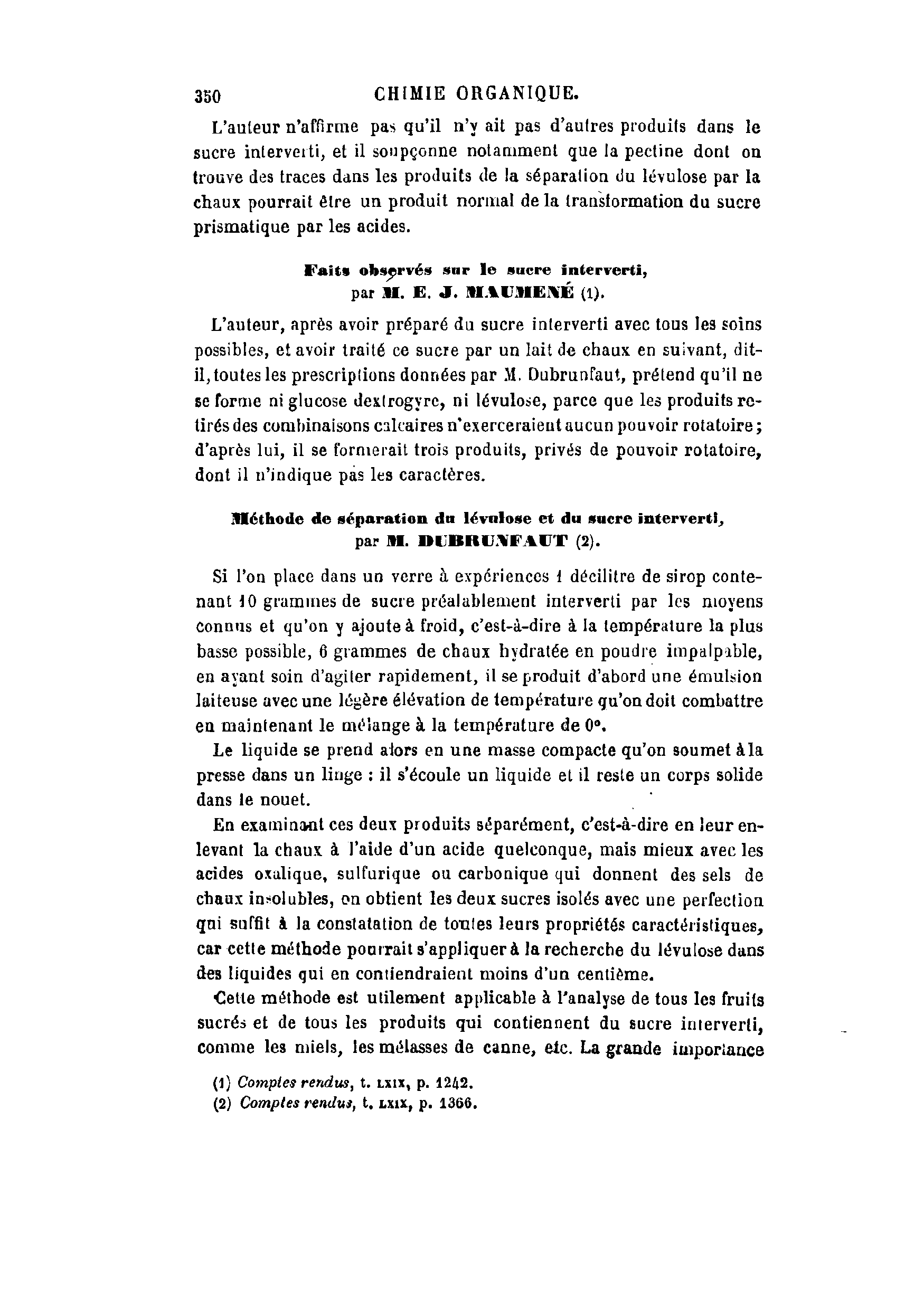 Séparation de quelques sucres