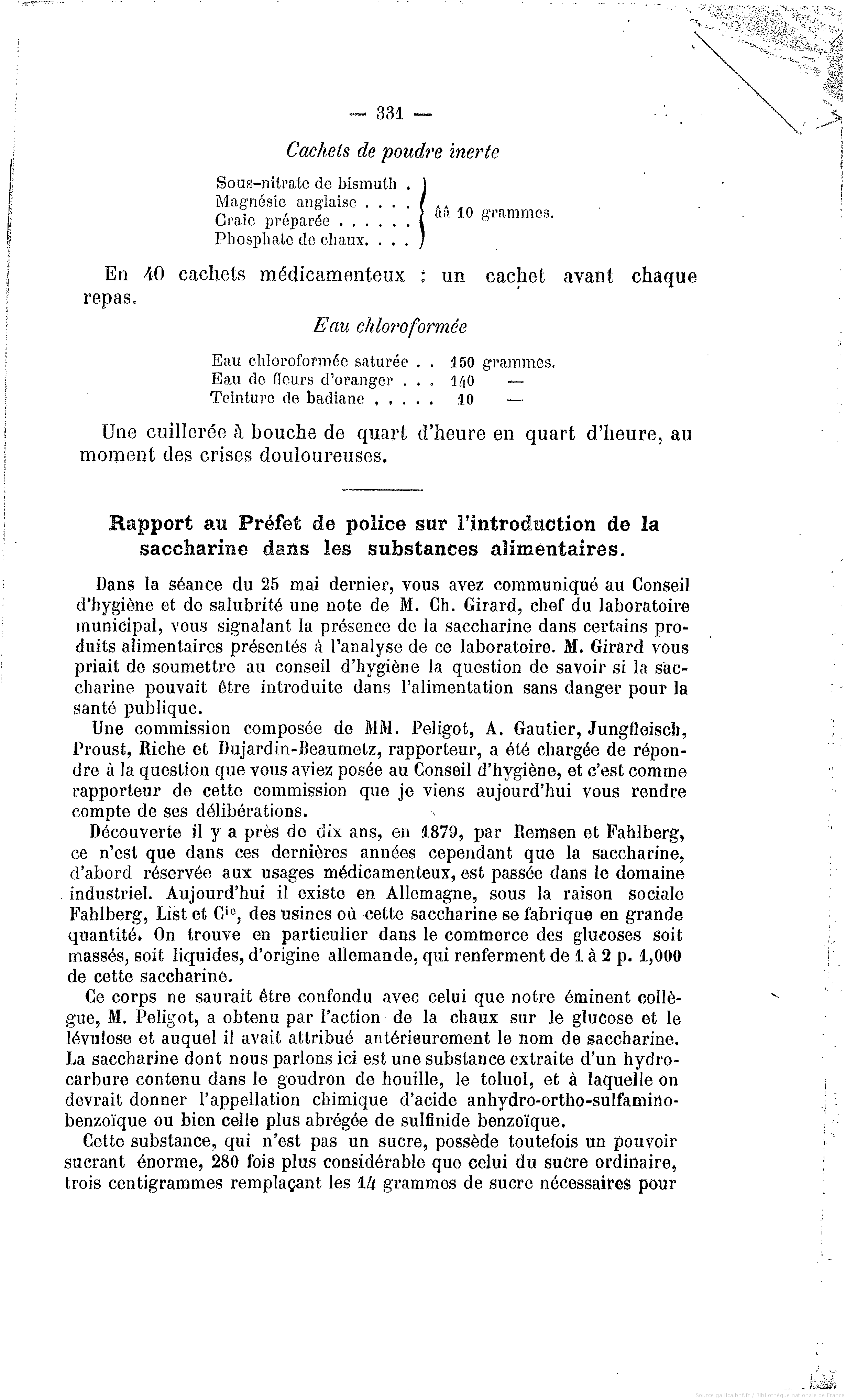 Utilisation de la saccharine dans l’alimentation