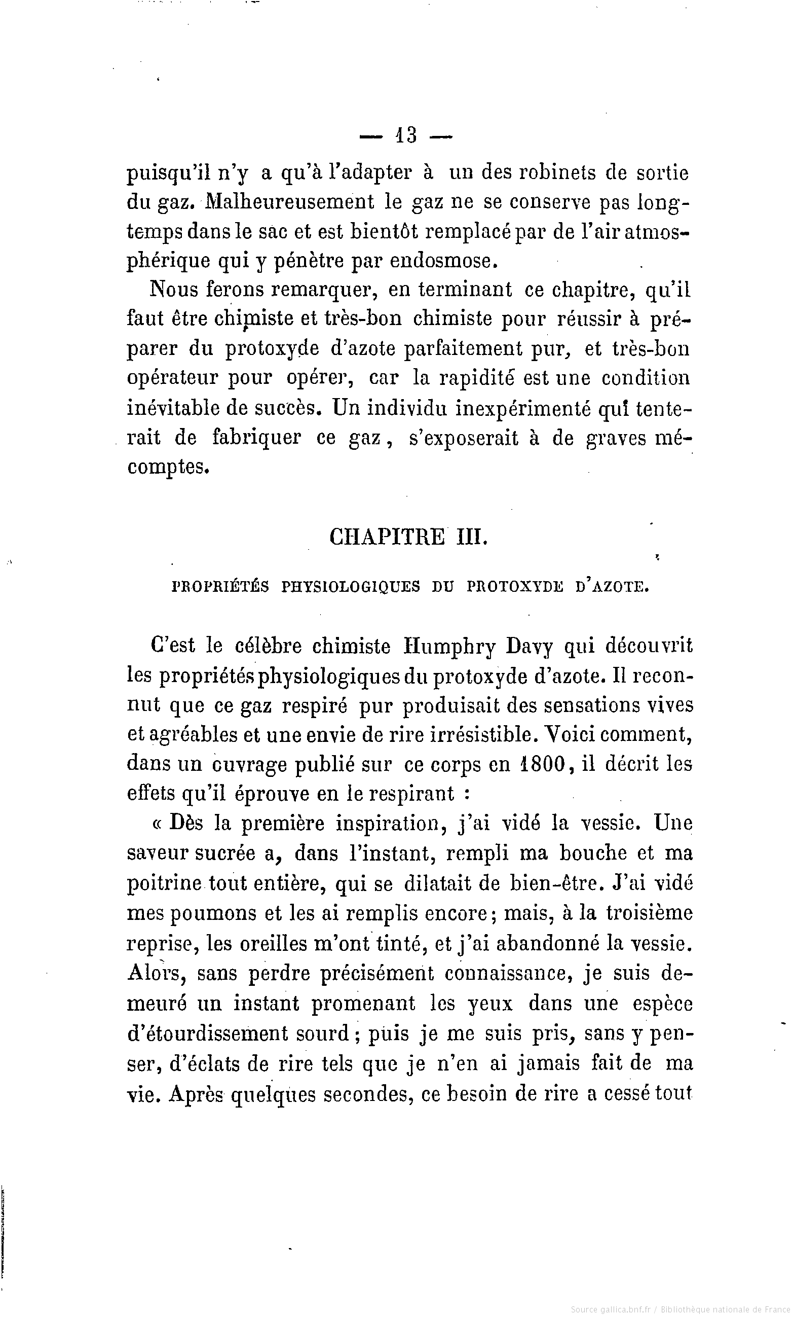 La découverte des propriétés du gaz hilarant par Humphry Davy (1778-1829)