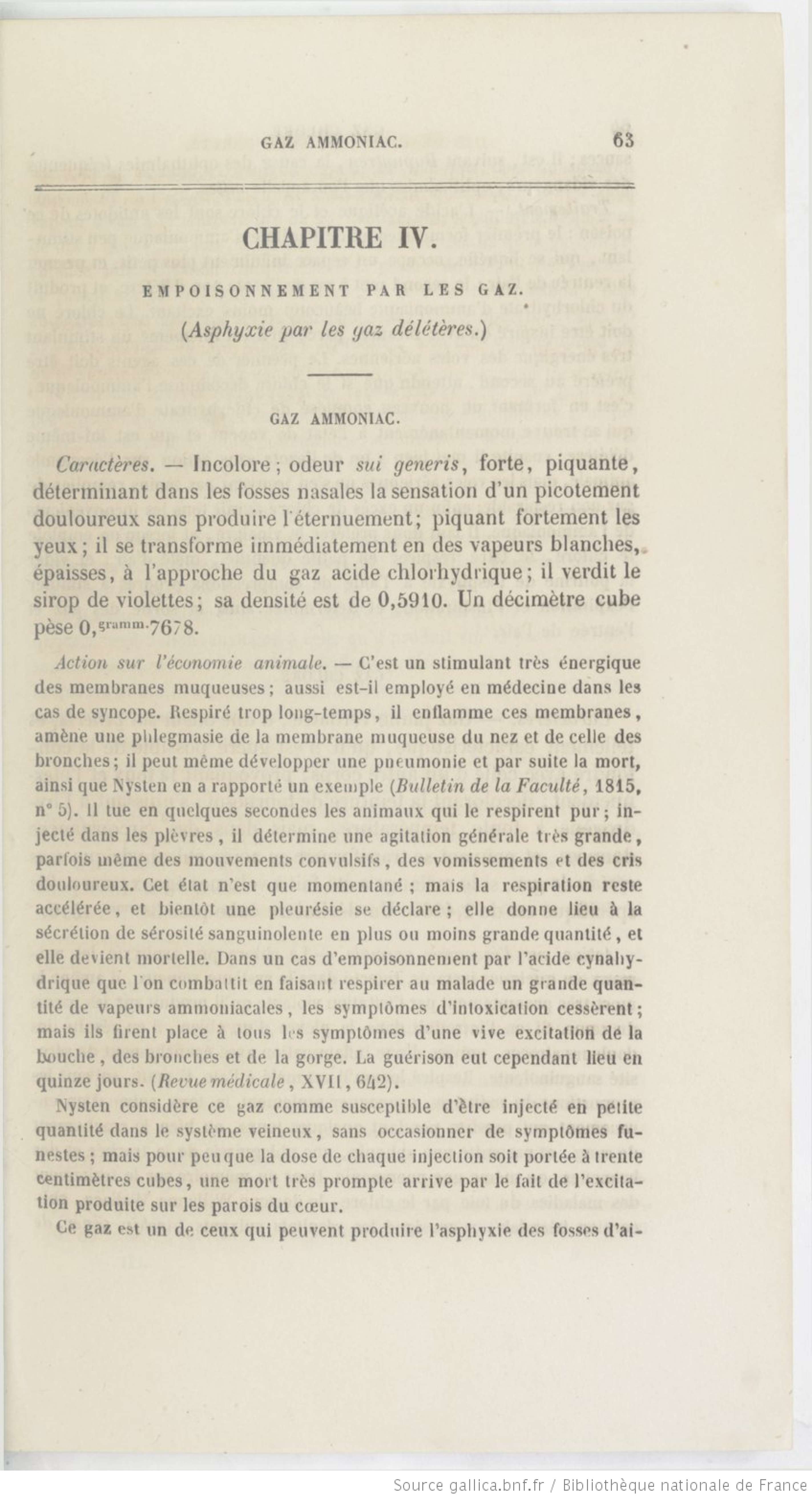 L’asphyxie par le gaz ammoniac