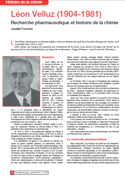 Léon Velluz (1904-1981), chercheur dans l’industrie pharmaceutique et historien de la chimie