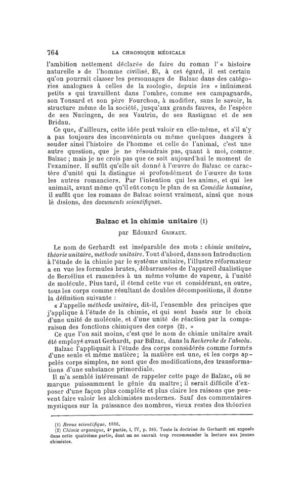 Balzac et la chimie unitaire