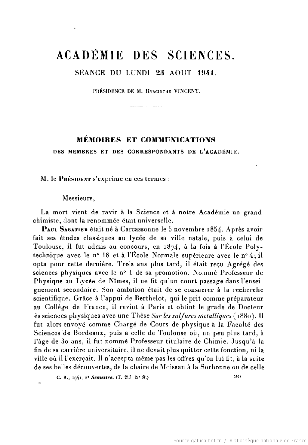 Paul Sabatier (1854-1941) et la catalyse