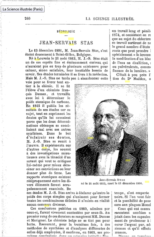 Le chimiste belge Jean Servais Stas (1813-1891)