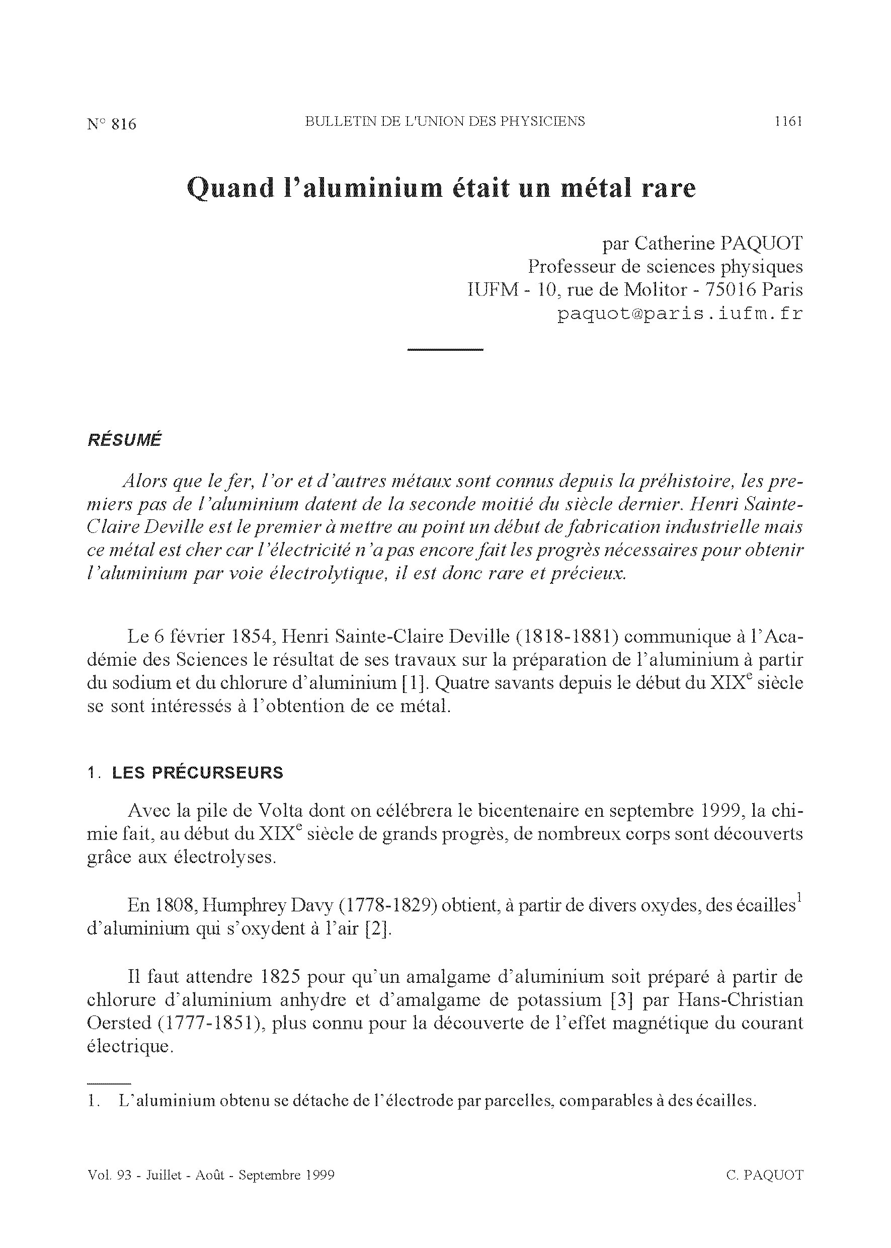 Henri Sainte-Claire Deville et l’aluminium