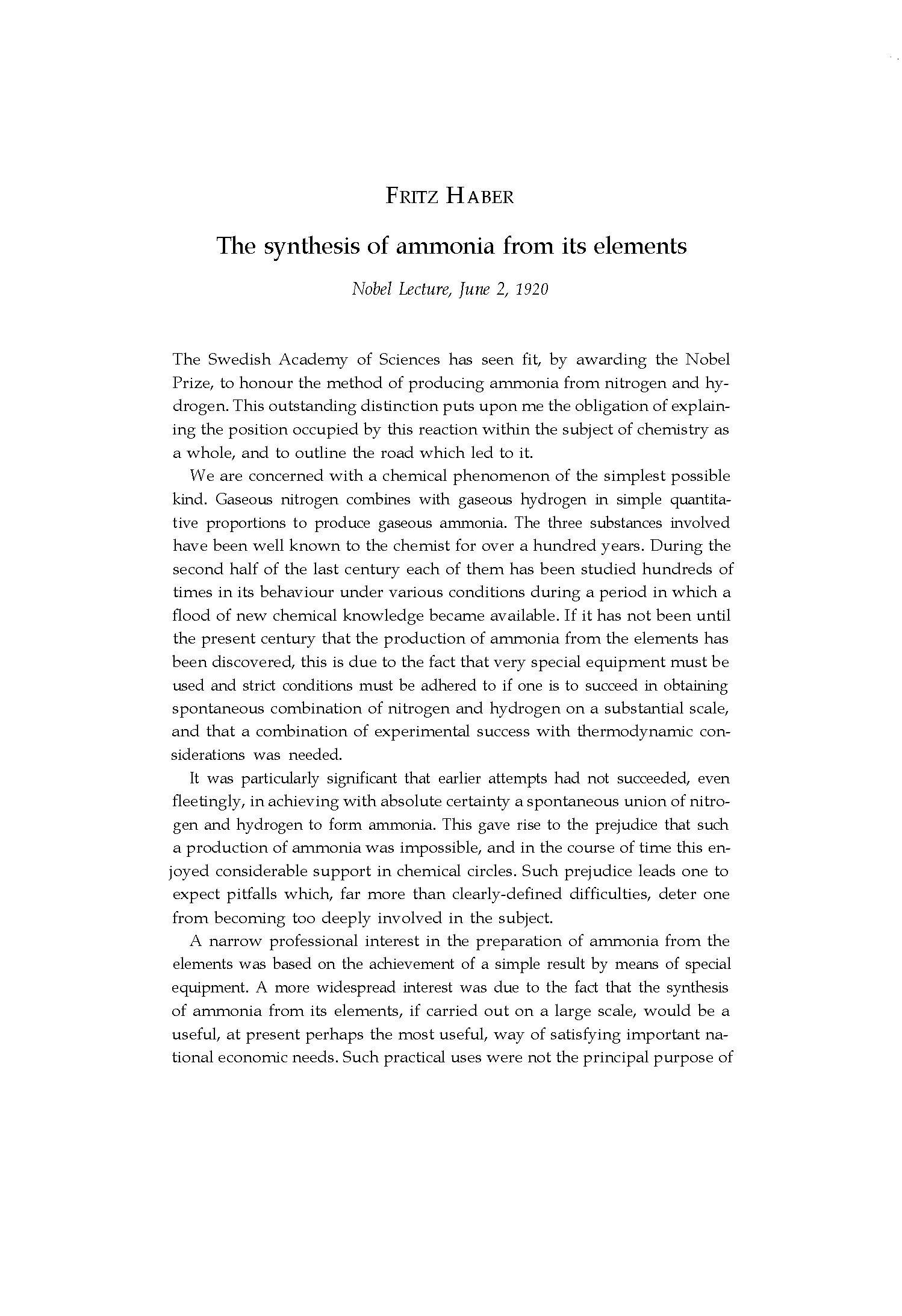 The Synthesis of Ammonia from Its Elements