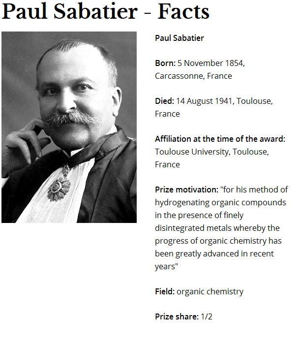 Paul Sabatier (1854-1941) et le prix Nobel de chimie