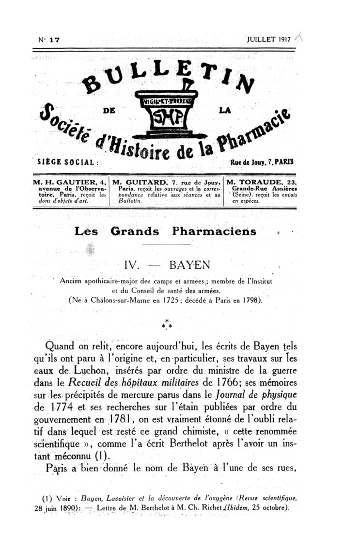 Bayen (1725-1798), précurseur de Lavoisier