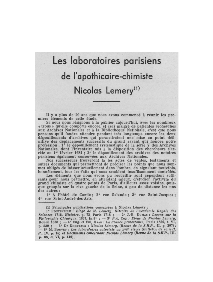 Les laboratoires parisiens de Nicolas Lemery