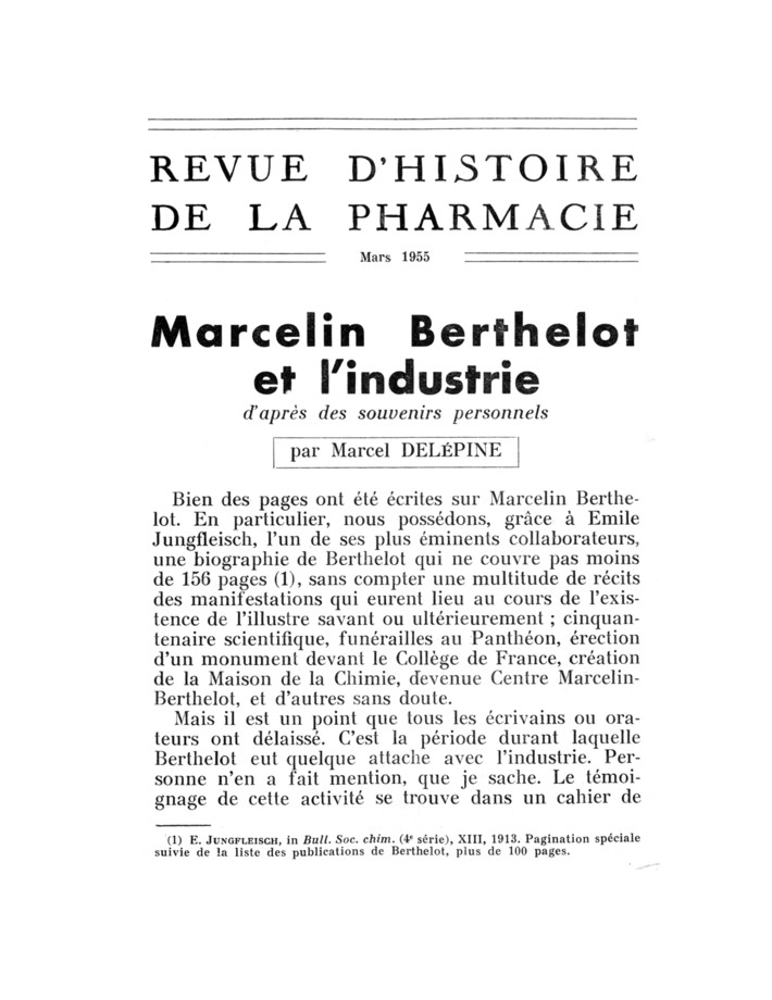 Marcelin Berthelot et l'industrie d'après des souvenirs personnels