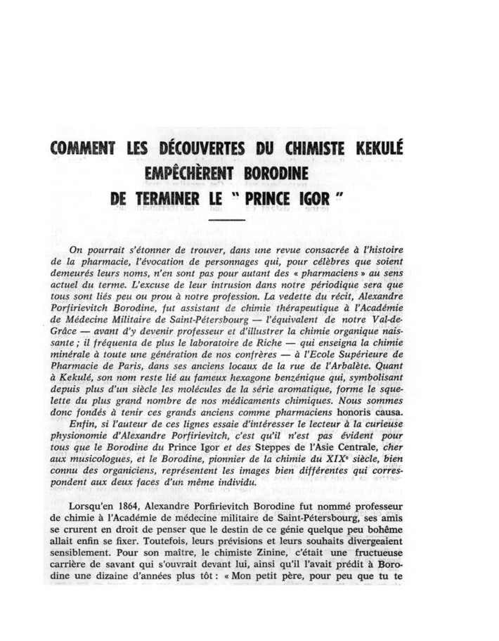 Borodine, chimiste et compositeur