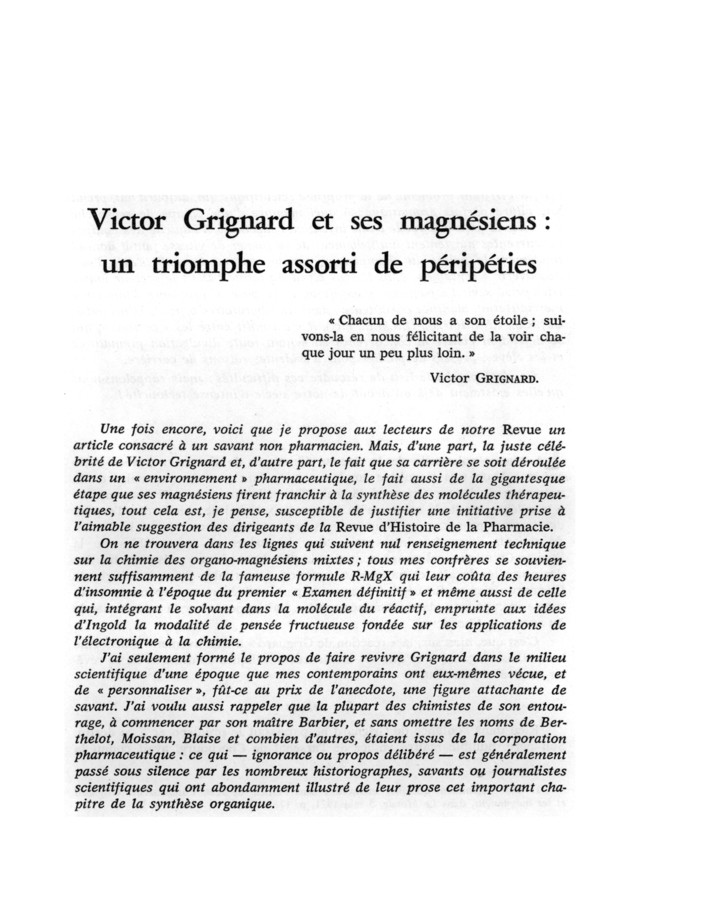 Victor Grignard et les organomagnésiens