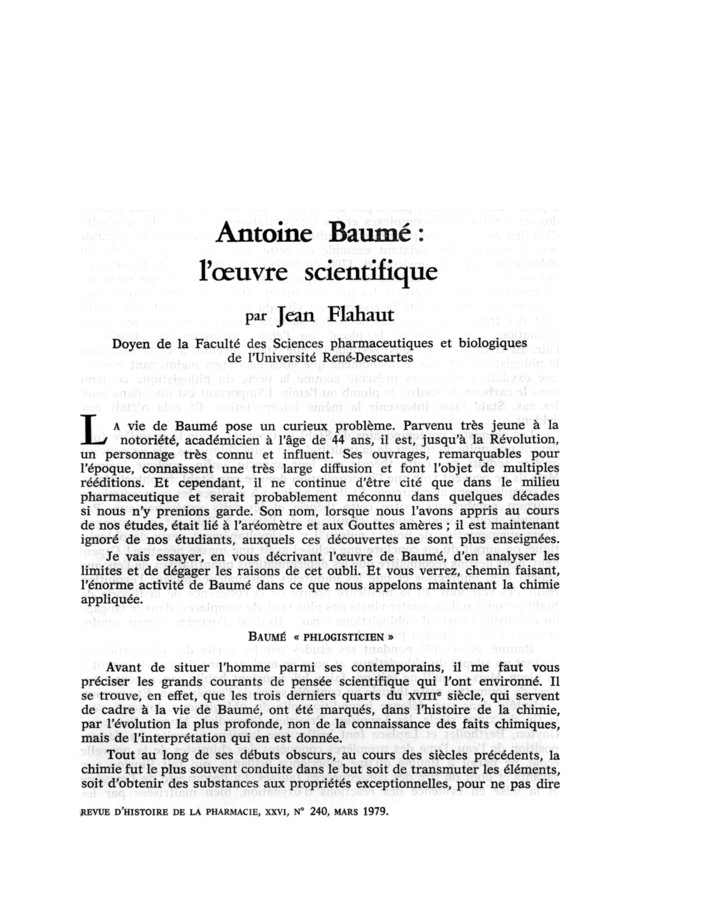 L’œuvre scientifique d’Antoine Baumé