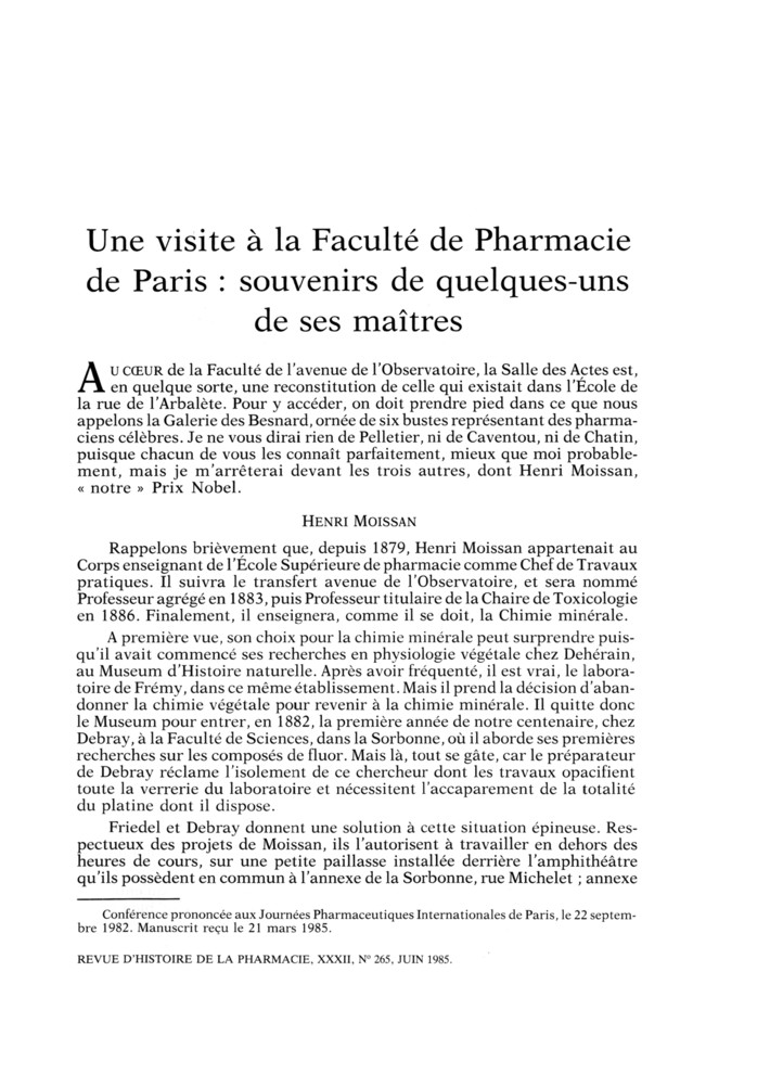 La Faculté de pharmacie de Paris, souvenirs de quelques professeurs