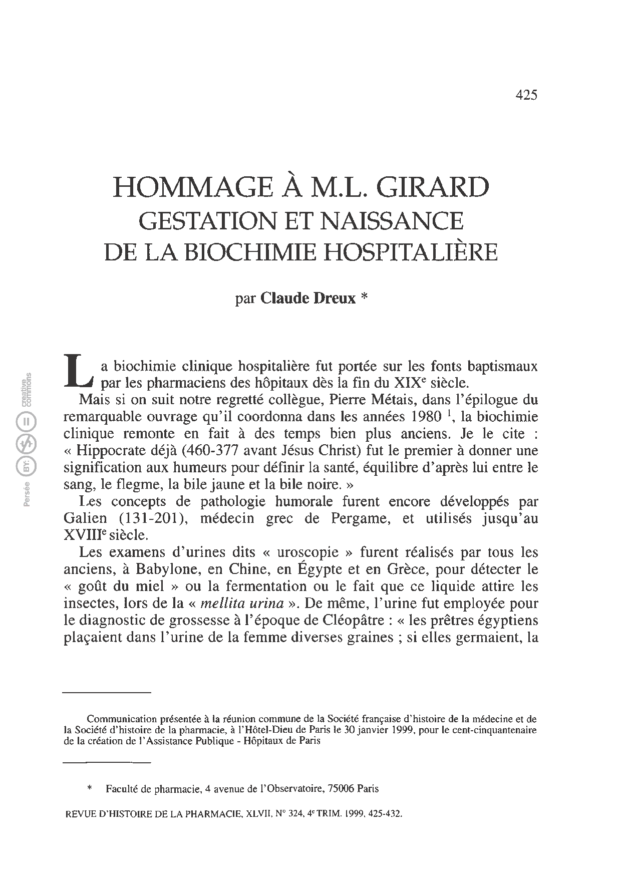 Histoire de la biochimie hospitalière