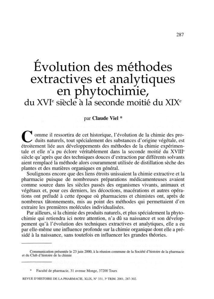 L’analyse végétale depuis le XVIe siècle