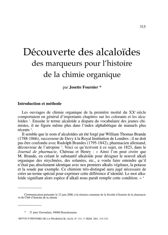 Découverte des alcaloïdes