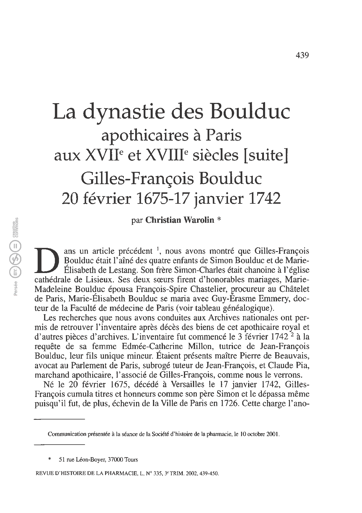 Une dynastie d'apothicaires au XVIIe siècle