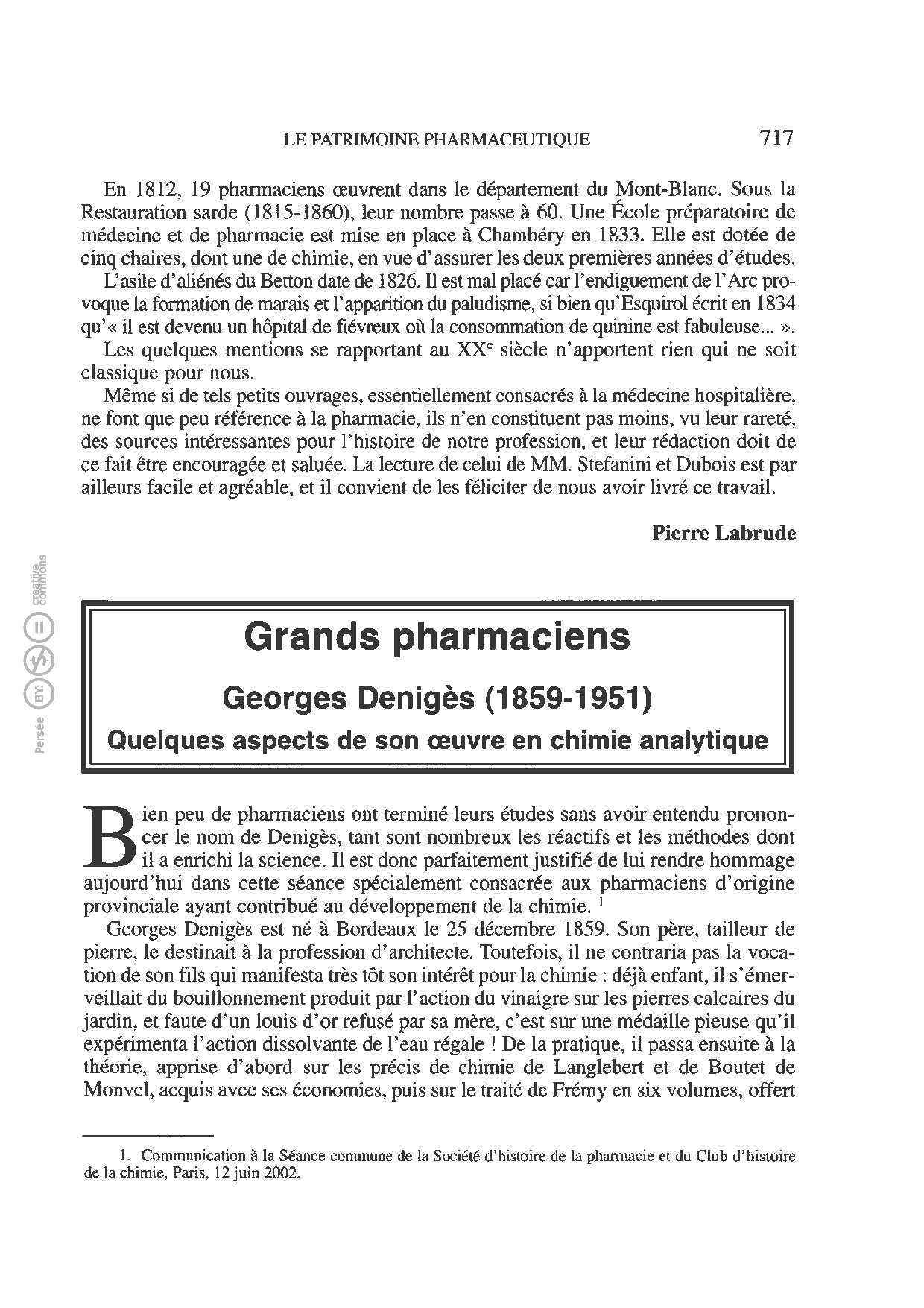 Georges Denigès (1859-1951) : contribution à la chimie analytique