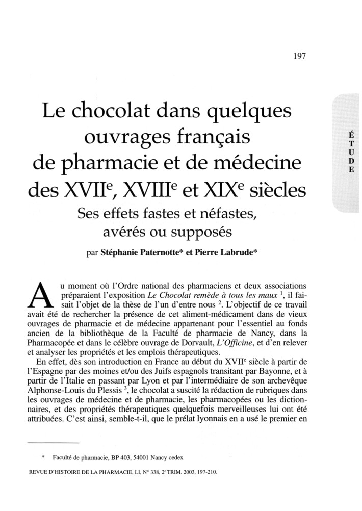 Les emplois thérapeutiques du chocolat