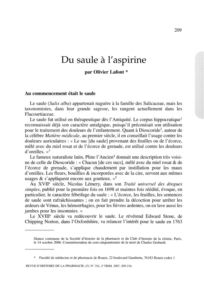 Du saule à l’aspirine