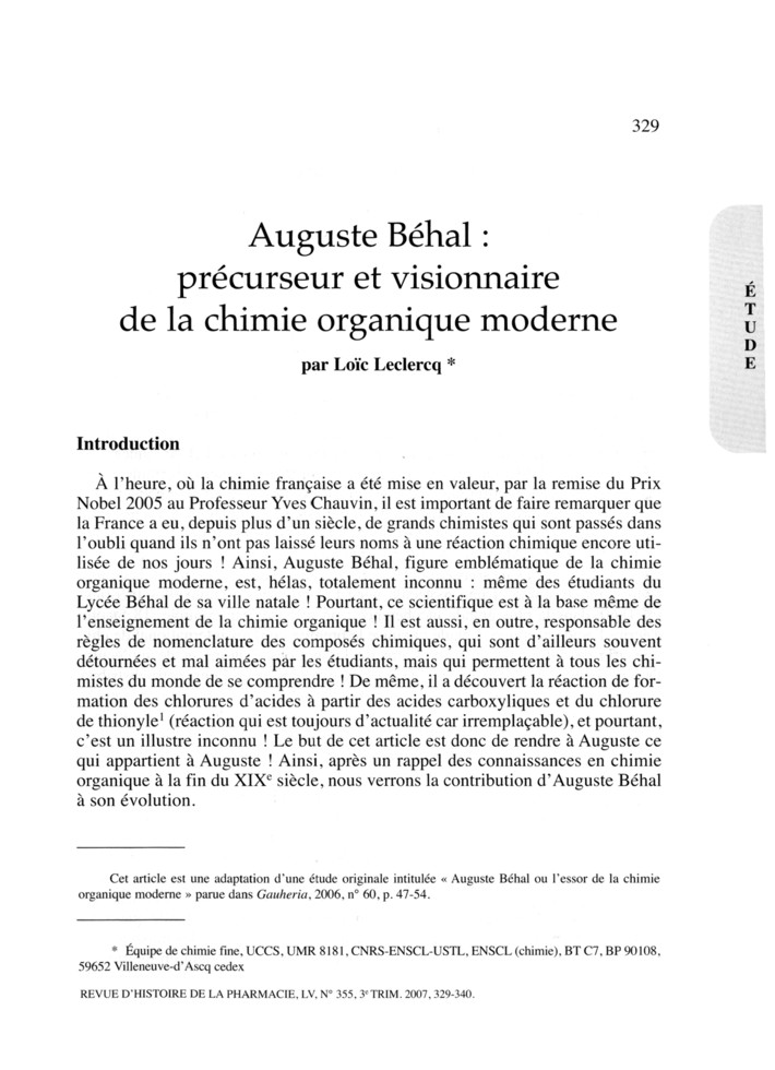Auguste Béhal (1859-1941) : la chimie organique