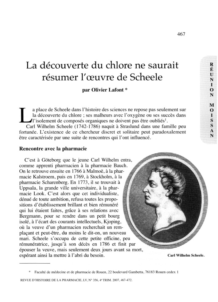 La découverte du chlore ne saurait résumer l'œuvre de Scheele