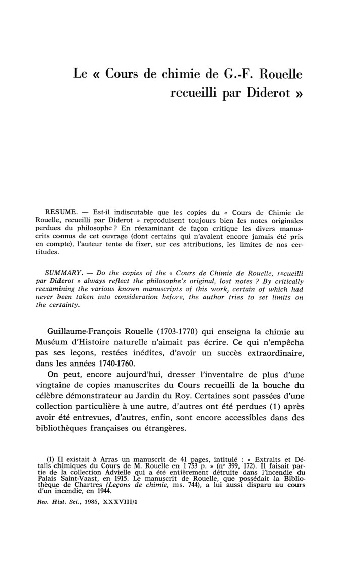 Le « Cours de chimie de G.-F. Rouelle recueilli par Diderot »