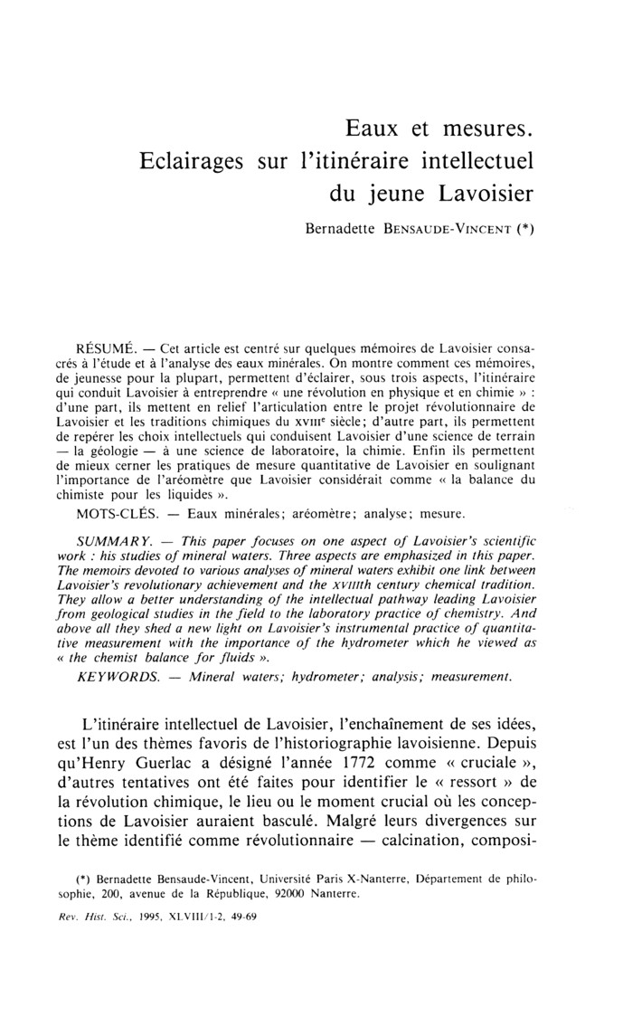Le jeune Lavoisier (1743-1794) : de la géologie à la chimie